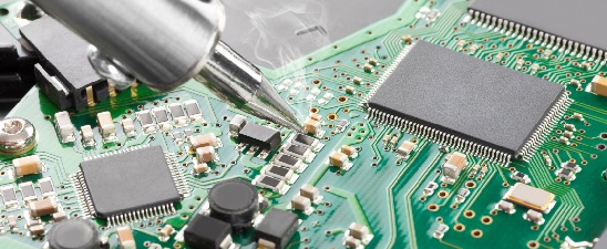 Simple electronic circuit on a breadboard with wires and components